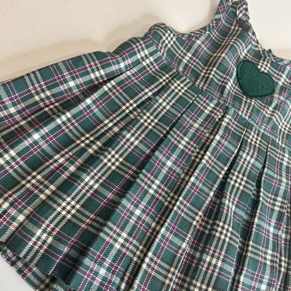 Vintage Baby Gap Green Purple Plaid Jumper Dress Sz 3-6 M Pleated Heart Applique - Picture 7 of 7